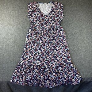 Boden Womens Dress US 12L‎ Navy Floral V-Neck Tiered Summer Boho